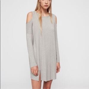 All Saints Esther gray cold shoulder slit hem knit tunic dress size Small